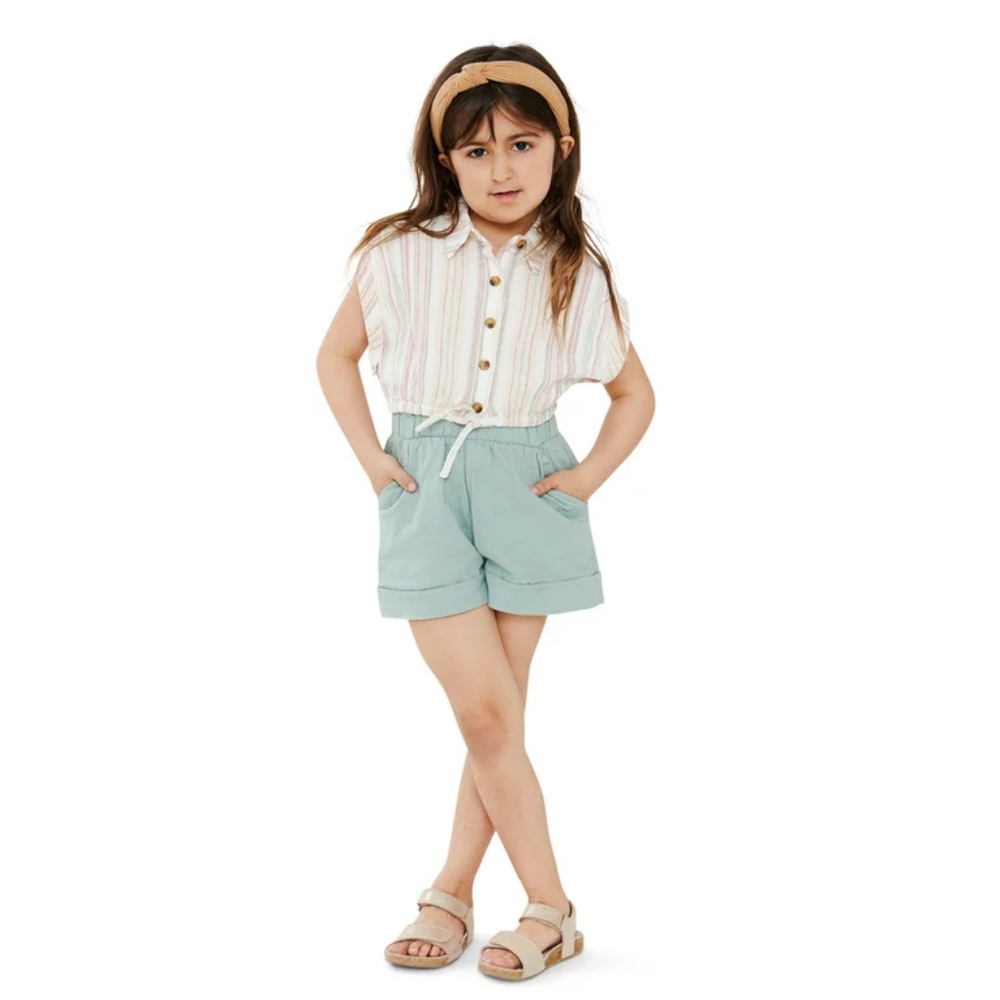 NEW Wonder Nation Girls Linen 2 Piece Camp Shirt & Paperbag Waist Short Set